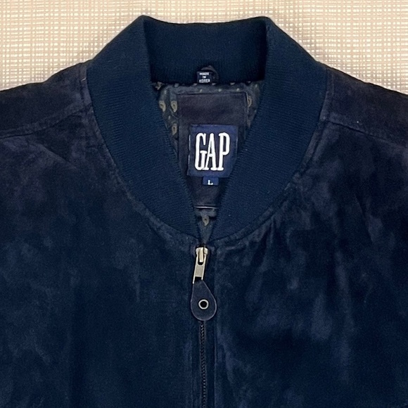 NWT GAP 100% Suede Leather Bomber Jacket Navy Blue Cropped Suede Outerwear - Picture 12 of 15
